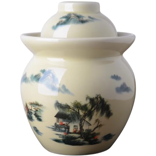 DECORN Pot de Fermentation Pot à choucroute en céramique avec Couvercle Kit de bocaux de Fermentation pour la Fermentation du Chou, du Kimchi, des légumes, du Kombucha et des cornichons,0.7L