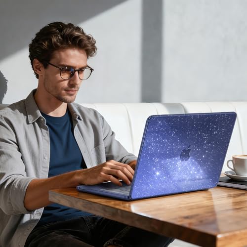 Image of EooCoo Compatible with Apple 2026 MacBook Neo Case 13 inch Mac Laptop A3404 with A18 Pro Chip & 13 inch Liquid Retina Display, Sparkly Transparent Hard Shell, Plastic Snap-on Cover, Glitter Crystal Indigo