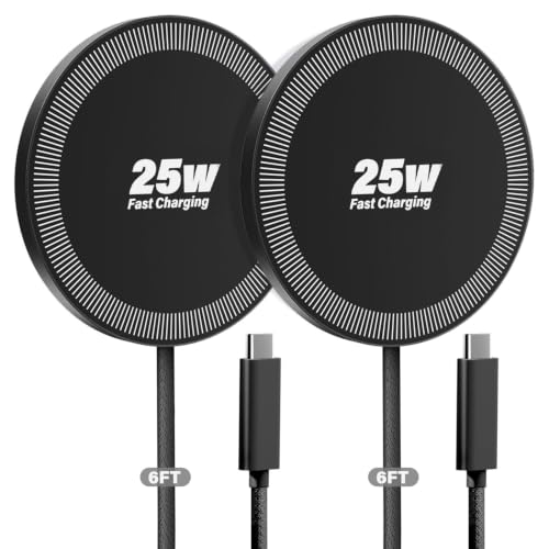 Image of 25W Wireless Charger for MagSafe, Magnetic Fast Charging Pad for iPhone 17 /16 /15 /14 /13 /12 Series & AirPods, Strong Magnet, Portable Wireless Charger for Travel Home Office (Black, 2Pack(6FT))