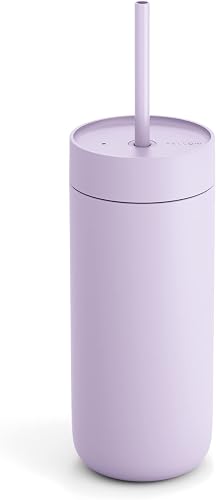 Fellow 16 oz Carter Cold Travel Mug for Water, Iced Tea, Coffee, Smoothies, Iced Coffee & more - Stainless Steel Vacuum-Insulated Iced Coffee tumbler with Spill Resistant lid and straw - Peri Twinkle