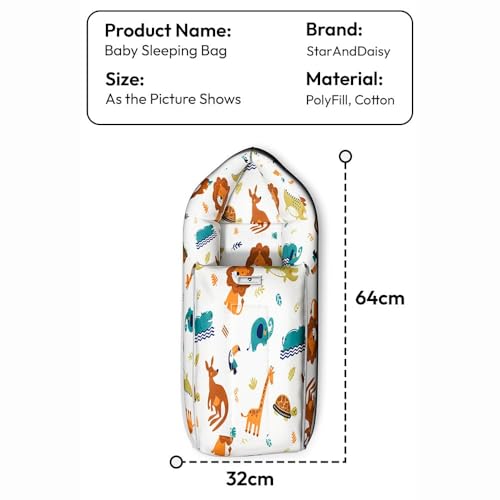 Image of StarAndDaisy 3 in 1 Baby Sleeping Bag for New Born /Baby Carrier for New Born /Soft and Comfortable Baby Bed for 0-12 Months /Foldable & Washable Cotton Design (Lion Print)