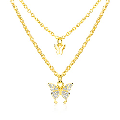 penobon Damen Layered Kette mit Schmetterlings Anhänger ​Zarte Mehrreihige Gold, Geeignet für Valentinstags- und Geburtstagsgeschenke Cover