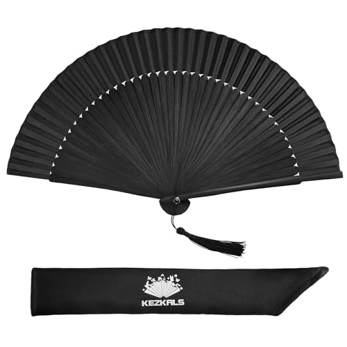KEZKALS Home Folding Hand Fan, Black Hand Fans for Women Foldable, Clack Fans for Line Dancing, Hand Held Fan, Paper Hand Fan Foldable Magnetic Pickup Tool