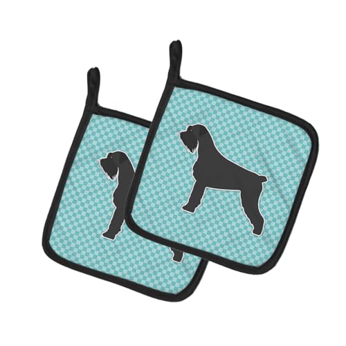 Caroline's Treasures BB3773PTHD Giant Schnauzer Checkerboard Blue Pair of Pot Holders Kitchen Heat Resistant Pot Holders Sets Oven Hot Pads for Cooking Baking BBQ, 7 1/2 x 7 1/2
