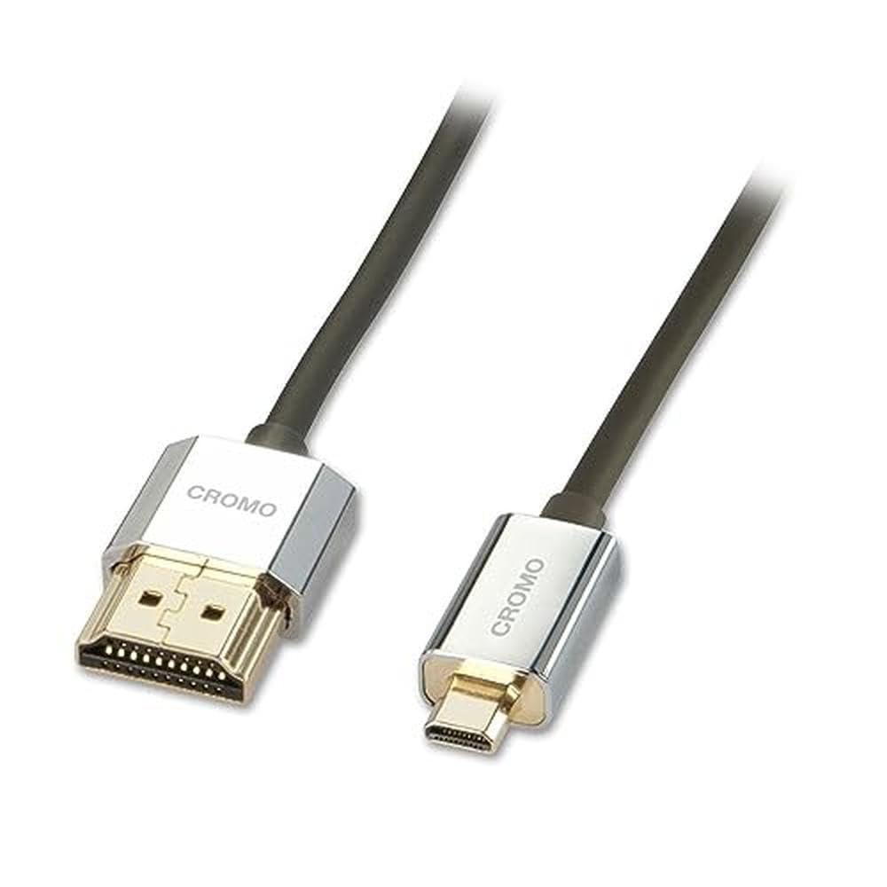 LINDY - Cavo HDMI a Micro HDMI A/D, CROMO Slimline 4.5 Metri, Cavetto High Speed 4k@60Hz 2.0 10.2G 3D 1080p HDCP 2.2 Certificato ARC CEC ATZ, Compatibile con TV, Monitor, Tablet, Laptop, Camera