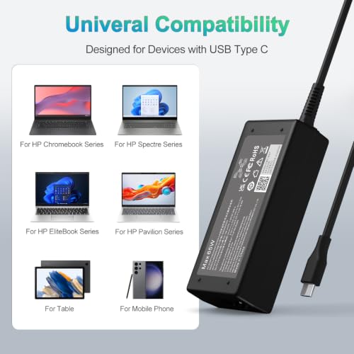 Image of 65W USB C Laptop Charger Compatible with HP Chromebook /Lenovo /Dell /Acer and More Chromebook Type C Power Cord