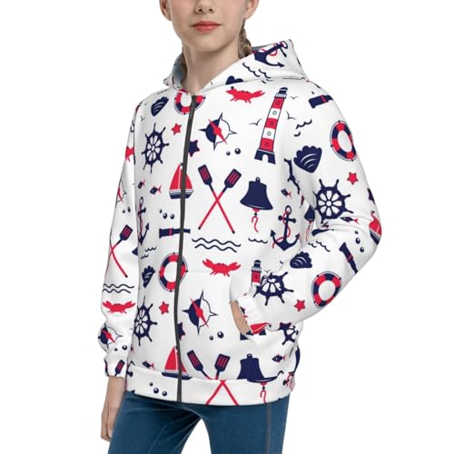 Sailing Marine Travel Kids Pullover Hoodies Boys Zip Up Sweatshirts Girls Athletic Clothes with Pocket