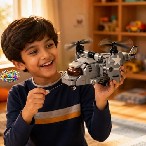 Image of Yashoni Transport Plane Building Blocks Set - 218 Pcs Military Gunship Model | Dual Pull String Propeller Action, STEM Construction Toy for Kids 6+ Boys & Girls | Educational 3D Building Kit, Gift