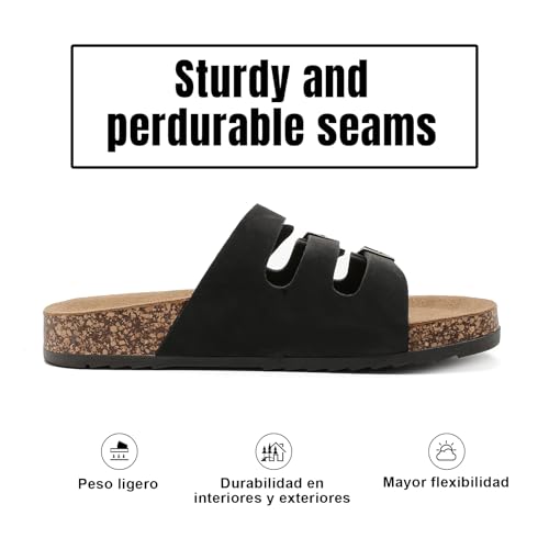Women's Cork Footbed Sandals, Mens Open Toe Slides with Adjustable Buckle Comfort Slip On Slippers for Summer2