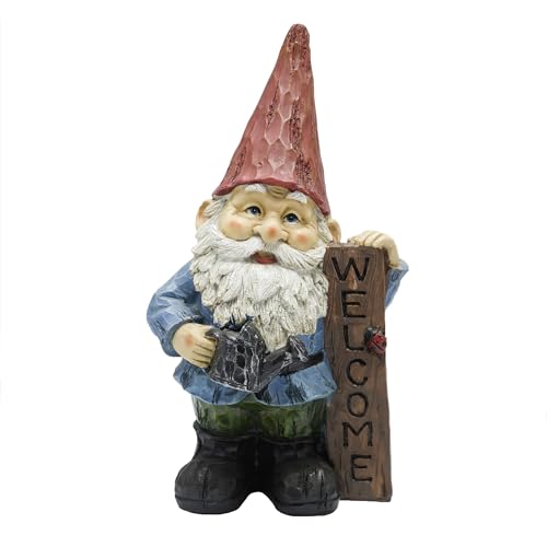 Alpine Corporation 12' Tall Welcome Outdoor Garden Gnome Yard Statue Decoration