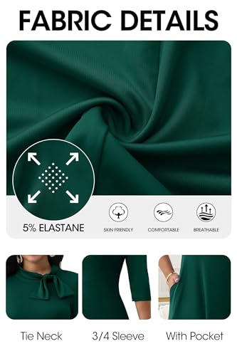 Image of FANDEE Maxi Dress for Women Long Elegant 3 /4 Sleeve Bow Tie Neck A Line Casual Party Church Dresses with Pockets