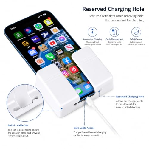 Support mural téléphone adhésif compatible iPhone, support télécommande et charge - 3