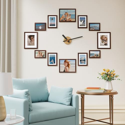 Image of Vittanly 12 Pack Picture Frames Collage Wall Decor for Mounting or Tabletop Display, Gallery Wall Frame Set for Family, Multi Sizes Including 8x10, 5x7, 4x6, Light Brown