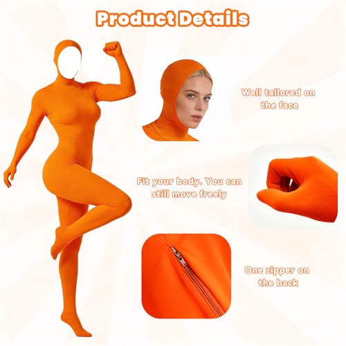 QingWing Orange Karneval Kostüm, Allgemein Open Face Cosplay Jumpsuit, 150cm Ganzkörperanzug Herren Damen Halloween für Party Halloween Weihnachten Anime Bühnen Performance Karneval Orange Outfit