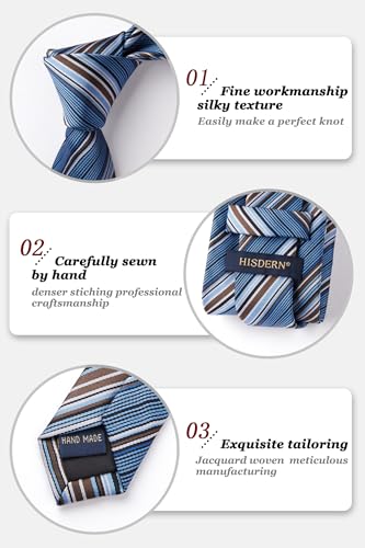 Image of HISDERN Mens Striped Ties Classic Silk Woven Tie and Pocket Square Set Formal Business Necktie Handkerchief for Wedding