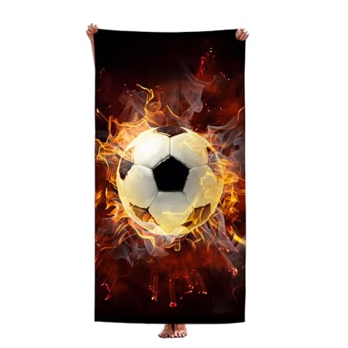 GVMJHYK Fußball Strandtuch, Personalisiert Fußball Strandtuch, Kinder Handtuch Ultraweiches Mikrofaser Handtuch, Schnelltrocknend & Saugstark als Bade- oder Picknickdecke