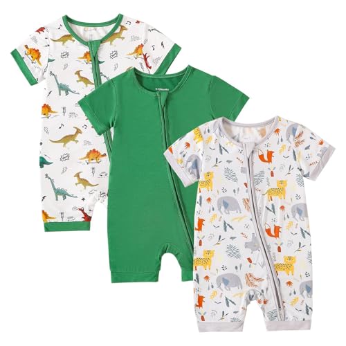 Image of OPAWO Bamboo Baby Pajamas 3 Pack, Double Zipper Bamboo Sleepers for Baby Boy Girl Romper, Toddler Summer Clothes Outfit 0-24M