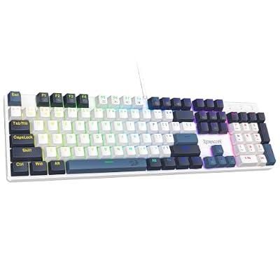 Redragon Mechanical Gaming Keyboard Wired, 11 Programmable Backlit Modes, Hot-Swappable Red Switch, Anti-Ghosting, Double-Shot PBT Keycaps, Light Up Keyboard for PC Mac, Blue