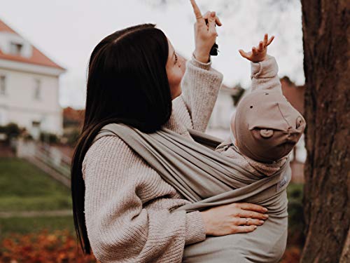 Lumidu Babytragetuch ab Geburt, Öko-Tex 100 / GOTS zertifiziert, elastisch anschmiegsam, inkl. Gratis Spucktuch in 4 modernen Farben (dunkelgrau) - Image 5