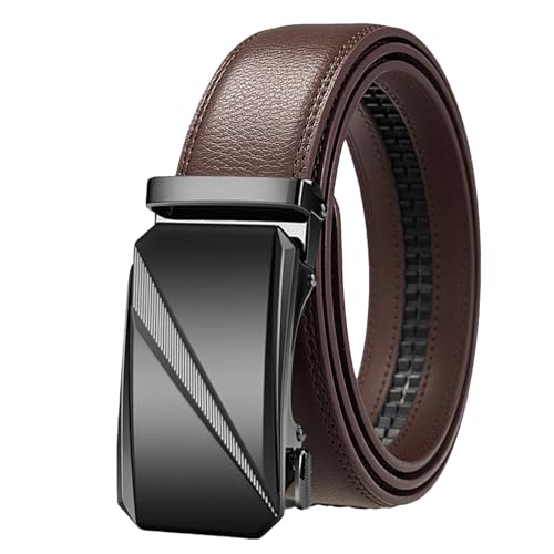 Men's Ratchet Belt with Automatic Buckle Genuine Leather Strap for Business Attire and Casual Pants Wear