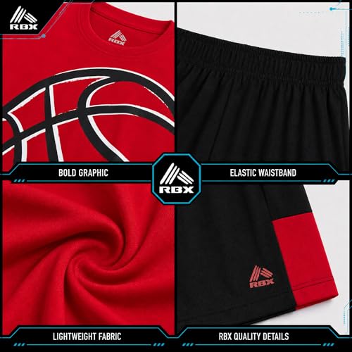 Image of RBX Boys Athletic Shorts Set - 2 Piece Active Performance Graphic Tees and Mesh Gym Shorts for Boys With Elastic Waistband