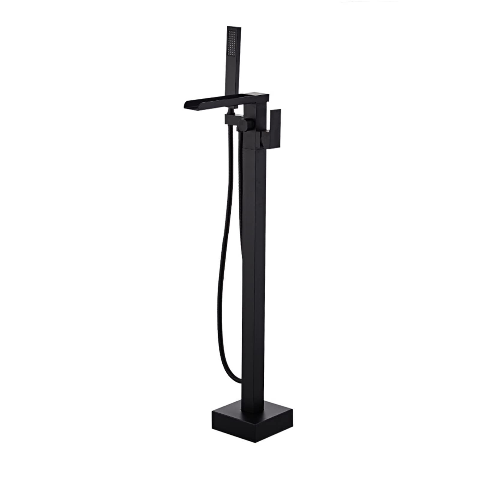 WOTZOV Freestanding Waterfall Bath Taps 360 Degree Swivel Spout Single Handle With Hand Shower Brass Floor Mounted Bathtub Faucet