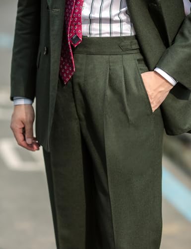 Snoly Men's Winter Retro Woolen Gurkha Flat Front Pant Tapered Leg Straight Chino Rolled Pants Buckle Back4