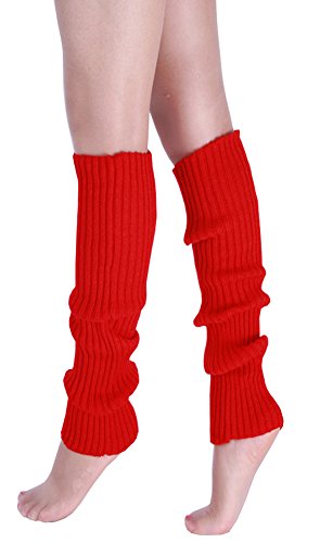 CHUNG Adult Women Juniors Knitted Leg Warmers Neon Party Accessory Red