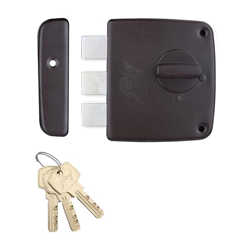 Image of Godrej Tribolt Compact 1CK DB | Triple Bolt Lock for Main Doors | 21mm Deadbolt | 60mm Backset | 3 Reversible Keys | Puller Ring Anti-Lockout | Textured Brown Finish | 5 Year Warranty