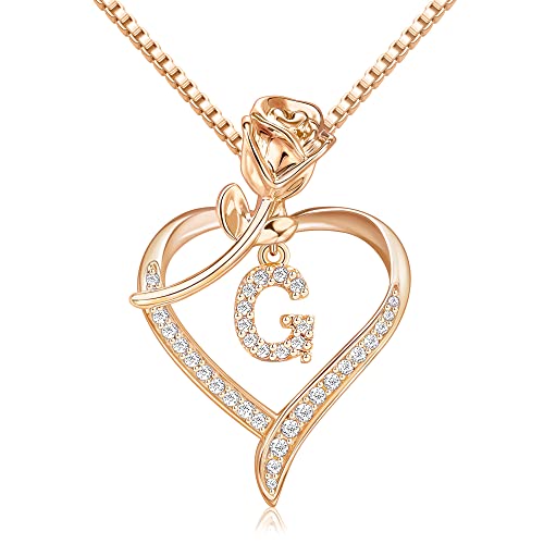 Heart Necklaces for Women Gold Heart Pendant Initial Necklaces for Women Dainty Cubic Zirconia A-Z Letter Rose Heart Necklace Jewerly Birthday Gifts f