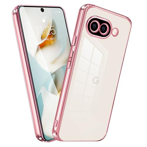 Pixel9A ケース クリア グーグルピクセル9a スマホカバー 透明 TPU ストラップホール付き 軽量 米軍MIL規格 メッキ ピンク