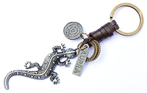AuPra Llavero de piel de lagarto para mujeres y hombres, llavero de cuero para el hogar, la puerta del coche, para niñas y niños, regalo de reptil