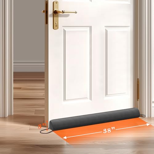 Image of Sunolga Door Draft Stopper Blocks Hot and Cold Air with Removable Washable Cover for Bottom of Door, All-Season Seal for Noise, Light, Door Sweep for Gaps Up to 3 inch, Home Essentials, 38 inch, Dark Gray