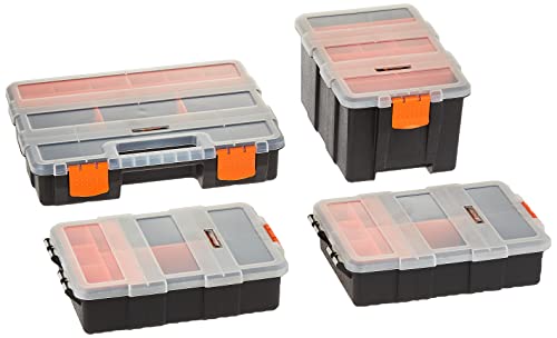Tactix 320020 Hardware & Parts Organizers, 4 Piece Set, Black/Orange