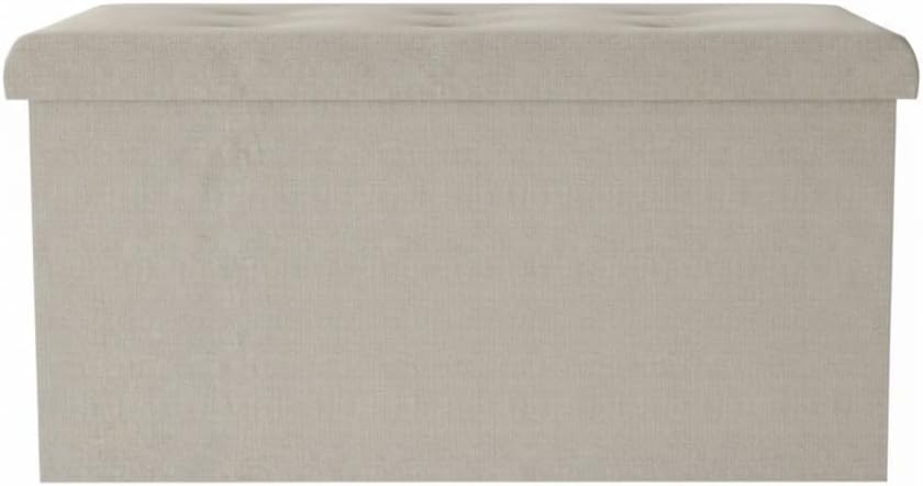 HOME DESIGN Florence 30" Upholstered Folding Storage Bench, Tufted Top, Space-Saving Storage, Beige Linen Fabric