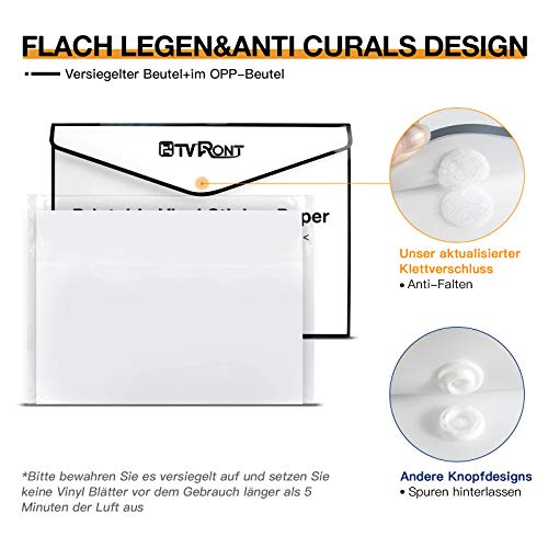 HTVRONT bedruckbares Vinyl für Tintenstrahldrucker & Laserdrucker – 40 Blatt glanzweißes bedruckbares Vinyl-Aufkleberpapier für Tintenstrahldrucker, 216x279 mm (140 g/m²)