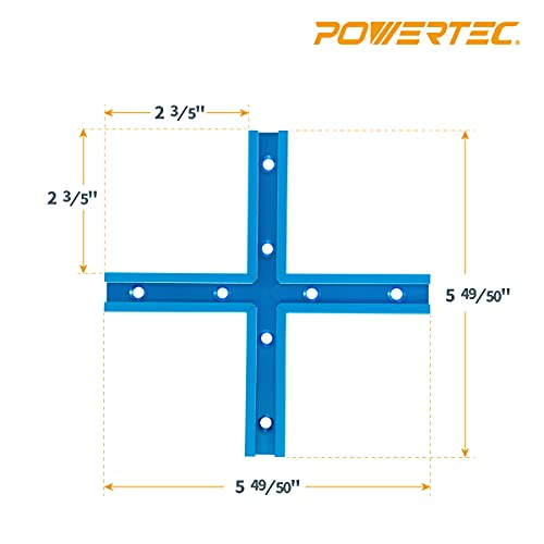 Image of POWERTEC 71704V 3 inch T-Track Intersection Kit with Predrilled Mounting Holes & Wood Screws, 2 Sets, for Universal T Track, Aluminum T Track Accessories for Woodworking Jigs and Fixtures