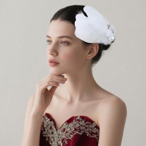 Pinzas para cabello con plumas blancas estilo ballet miniatura 2