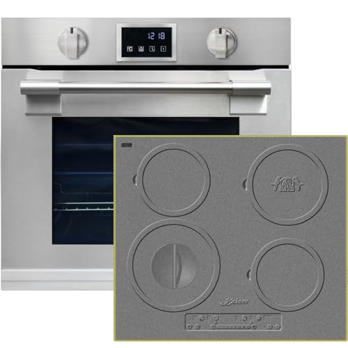 Kaiser EH 6339+KCT 6705 RI - Juego de horno de cocina (86 L, con pirólisis y AirFry, pantalla táctil, mordaza, placa eléctrica, 60 cm, 4 zonas de cocción, QuickHeat