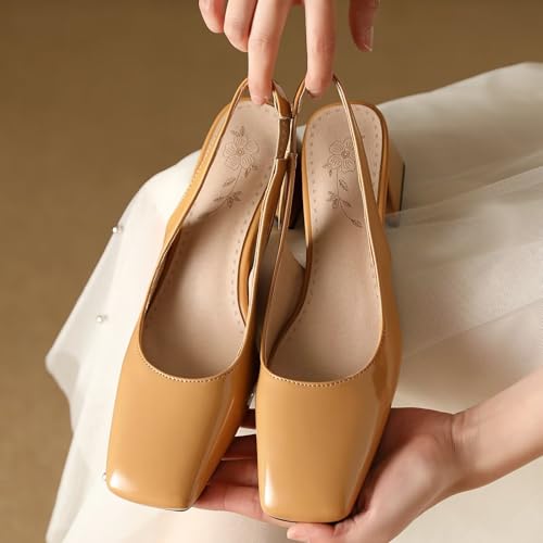 Image of Women's Slingback Block Low Heels Pumps Closed Square Toe Slip On Chunky Heel Work Party Wedding Office Dress Shoes Comfortable Elegant
