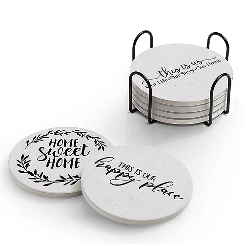 Coasters-for-Drinks-Set-of-6-Absorbent-Drink-Coasters-with-Holder-Farmhouse-Style-Ceramic-Drink-Coasters-with-Cork-Backing-for-Table-Protection-Housewarming-Gifts-for-New-Home Coasters for Drinks Set of 6 Absorbent Drink Coasters with Holder Farmhouse Style Ceramic Drink Coasters with Cork Backing for Table Protection Housewarming Gifts for New Home