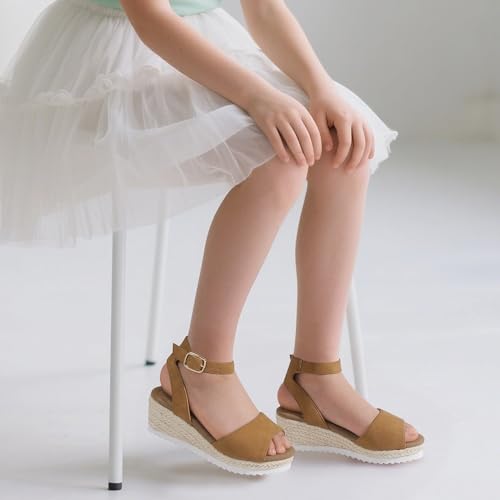 Image of PANDANINJIA Girls Wedge Sandals Espadrilles Platform Heels for Girls Dress Shoes Ankle Strap Little Big Kids Sandals Summer Shoes