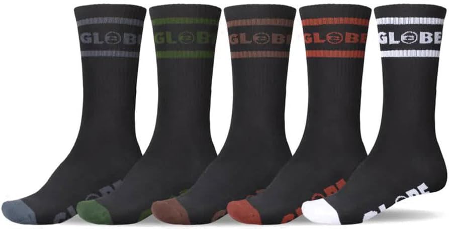 Globe Footwear Mens Tilt Hi Crew Socks 5 Pack Black/Assorted 7-11