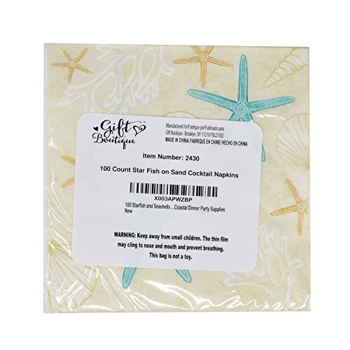 100 Starfish And Seashells Cocktail Beverage Napkins Disposable Paper Beach Sea Shell Star Fish Dessert Napkin For Nautical Tropical Wedding Bridal & Baby Shower Birthday Coastal Dinner Party Supplies #TOP7