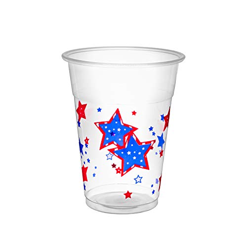 Party Essentials Party Supplies 16-Ounce Printed Plastic Cups, Patriotic Stars, 20-Count