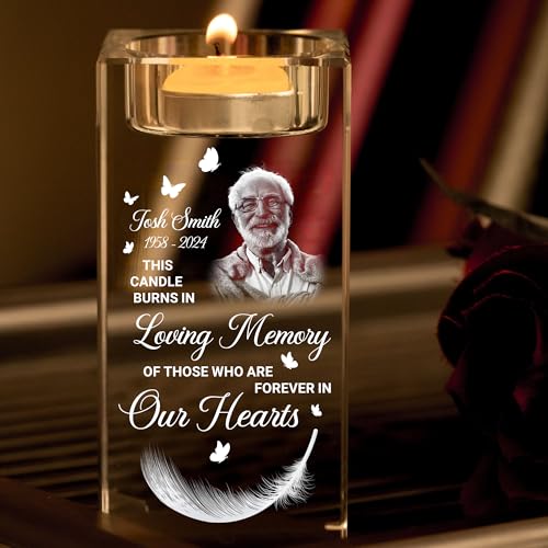 Personalized Photo Crystal Candle Holder, Custom Memory Candle with Picture, in Loving Memory Candle, Personalized Memorial Gift for Loss of Loved One, Sympathy Gift for Family (Style 11, 2x4 inches)