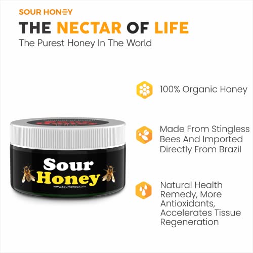 Sour Honey Organic Honey from Brazil- All-Natural Brazilian Honey - No Artificial Ingredients- Immune Boosting - 8 Ounces