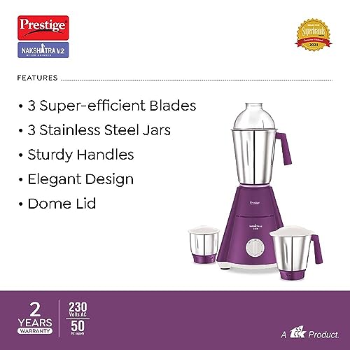 Compare Prestige Nakshatra V2 550W Mixer Grinder with 3 Stainless Steel