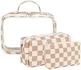 Bluboon 3Pcs Makeup Toiletry Bag for Women, Clear Packing Cubes Cosmetic Bag for Travel Women With Zipper Travel Essentials (Corduroy Checkered)