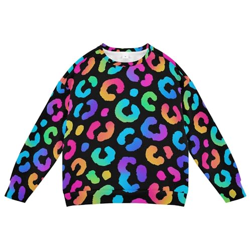 JUNZAN Neon Rainbow Leopard Spot Little Girls Pullover Hoodie Long Sleeve Kids Hoodies Boys Sports 4T